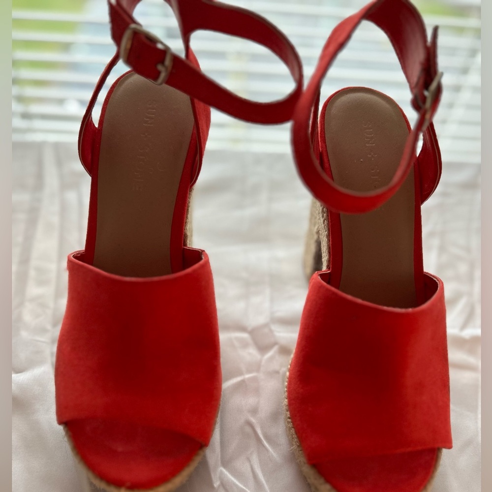 Sun + Stone Fey Womens Microsuede Block Heel Platform Sandals